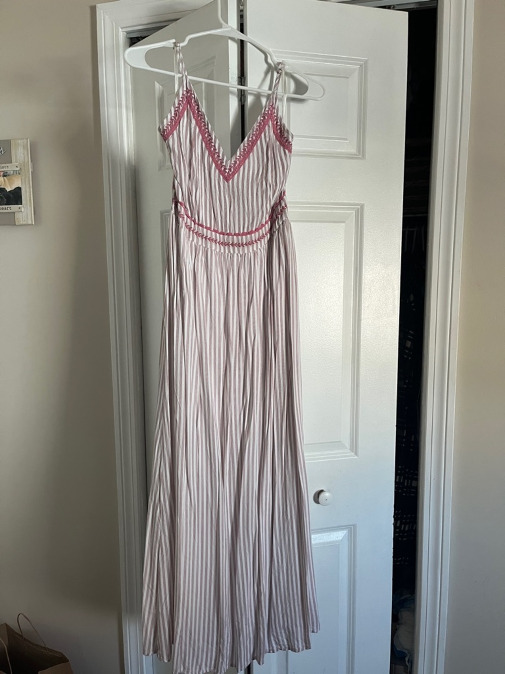 Pink Striped V-Neck Maxi Dress